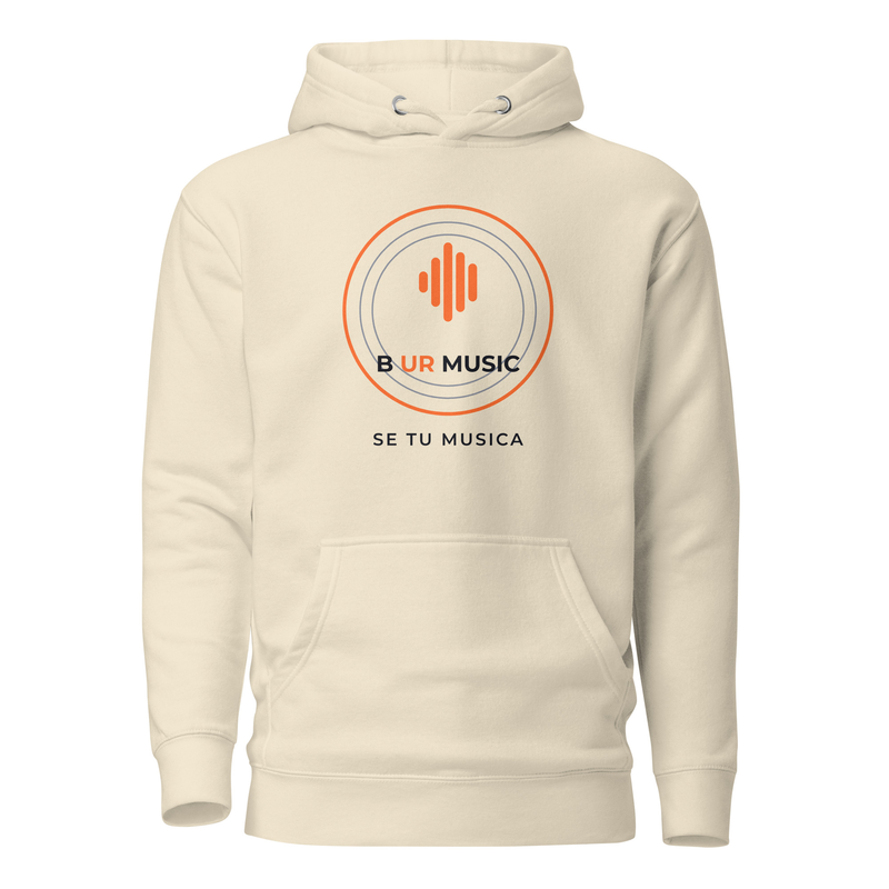 Hoodie crema B UR MUSIC con el sello y el lema Se tu musica al frente